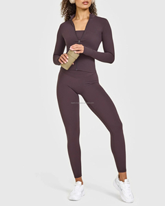 Veste de sport ajustée pour femme, entièrement zippée, col montant, avec passe-pouces, coupe slim, haut de yoga, veste de course, vêtement de sport, antistatique, fermeture avant - Product Image 3