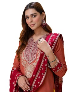 Chinon de style marocain de haute qualité et à prix abordable avec bordure brodée, matière pour Salwar Kameez islamique, décontracté, en stock - Product Image 2