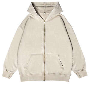 Sudadera con capucha unisex vintage de algodón 100% French Terry 450G, estilo de tendencia pesado, con cremallera, efecto desgastado por el sol y lavado ácido, la más vendida. - Product Image 3