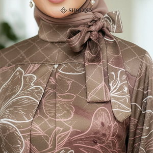 Shouqin Ziva - Elegante Vestido Maxi de Satén de Seda con Estampado Floral para Mujer Musulmana, Manga Larga, Abaya Modesta, Ropa Islámica, Jalabiya Antiarrugas - Product Image 5