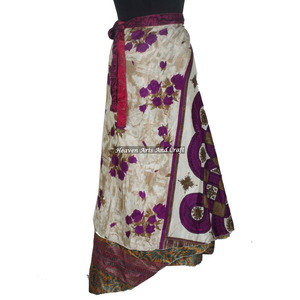 Falda Larga Envolvente de Seda Vintage Tallas Grandes, 38 Pulgadas, Estilo Halter Tubo, Vestido Maxi de 2 Capas Reversible, Sari de Seda Mágica, Falda Larga Envolvente para Playa - Product Image 3