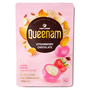 Fabricant de Snacks Professionnels de Qualité OEM/ODM : Dragées de Chocolat HALAL 75G, Amandes et Noix de Macadamia enrobées de Chocolat Fraise - Product Image 1