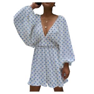 Nuevo Vestido Sexy con Escote Profundo en V y Mangas Farol para Mujer, Vestido de Algodón Estampado para Fiesta, Vestido Casual de Playa con Escote Profundo en V y Mangas Farol, Estampado de Verano - Product Image 5