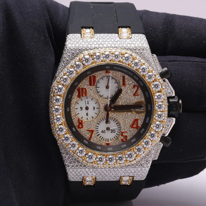 Silver Ocean Jewels A.P. Reloj Jumbo Superventas con Diamantes Moissanite VVS, Movimiento de Cuarzo, Cronógrafo, Acero Inoxidable, Oro Blanco y Correa de Caucho - Product Image 6
