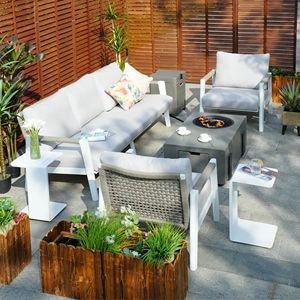 7-Piece Aluminum Patio Furniture Set Includes Rectangular <b>Firepit</b> <b>Table</b> and Side <b>Table</b> Model D0100HR22CX - Product Image 2