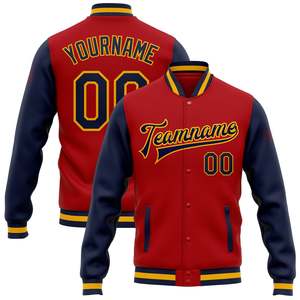 เสื้อแจ็คเก็ตเบสบอลแบบ Letterman คุณภาพสูงสั่งทำพิเศษ ชุดยูนิฟอร์มทีม ติดกระดุมหน้า แต่งขอบตัดสี หมายเลขผู้เล่นสั่งทำได้ ผู้ผลิตจากโรงงาน - Product Image 1
