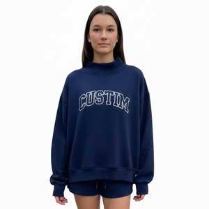 OEM Premium Women <b>Mock</b> <b>Neck</b> Sweatshirt Soft 100% Cotton Oversized Pullover Winter Casual Streetwear <b>Top</b> Front Logo OEM Service - Product Image 1