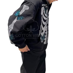 Sudadera con capucha de lujo con cremallera y pedrería de cristal, estilo hip hop moderno, extragrande y brillante - Product Image 4