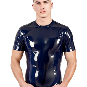 Camiseta de Manga Corta para Hombre, Color Azul Marino Brillante, Corte Ajustado, Cuello Redondo, Color Sólido, Estilo Casual - Product Image 3