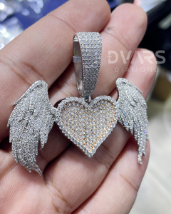 จี้รูปหัวใจปีกนางฟ้า เงินแท้ 925 ประดับเพชรระยิบระยับ จี้รูปหัวใจแบบซับลิเมชั่น จี้ปีกแบบฮิปฮอป เครื่องประดับฮิปฮอป - Product Image 5