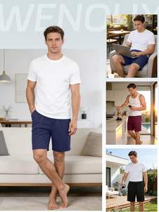 Pantalones Deportivos Casuales para Hombre, Corte Cómodo, Largos hasta la Rodilla, 100% Algodón, Antiarrugas, Secado Rápido, Transpirables, con Cordón Ajustable, para Gimnasio, Playa, Uso Diario y Moda - Product Image 4