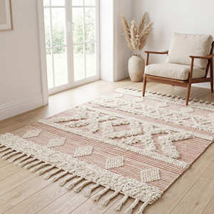 Tapis Bohème Géométrique Très Demandé, Tapis de Sol Bohème Tressé à la Main à Prix Abordable avec Franges, Tapis de Salon à Poils Moyens - Product Image 5