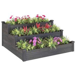 Bac à fleurs surélevé en bois de sapin gris moyen, solide et durable, pour jardin - Product Image 3