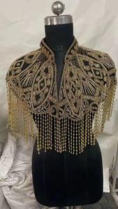 Pearl <b>Cape</b> Shoulder Jewelry with Layered Beaded Drapes and Fringe for Party, Bridal and Stage Wear - Product Image 4