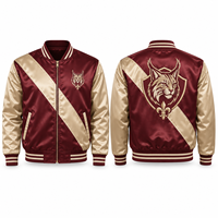 Veste de baseball personnalisée en satin, coupe décontractée, poignets rayés, construction légère, tissu polyester, broderie hiver universitaire de haute qualité