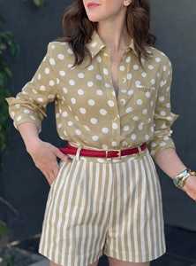 ONETEN APPARELS เสื้อเชิ้ตลายจุดวินเทจสำหรับผู้หญิงและกางเกงขาสั้นลายทางชุด 2 ชิ้น - Product Image 2