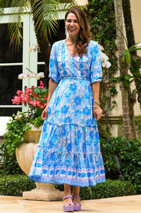 Attrayant bohème rayonne imprimé Maxi robe manches longues col en V vacances décontracté Midi longueur robe pour les femmes - Product Image 6