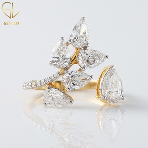<b>Open</b> Cuff Moissanite Diamond Engagement <b>Ring</b>, Pear & Round Cut Diamond <b>Ring</b>, Unique Custom Design, Luxury Wedding <b>Ring</b> - Product Image 3