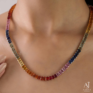 Collier tennis hip-hop en moissanite arc-en-ciel, coupe baguette, plaqué or 18 carats, bijou cadeau pour femme - Product Image 4