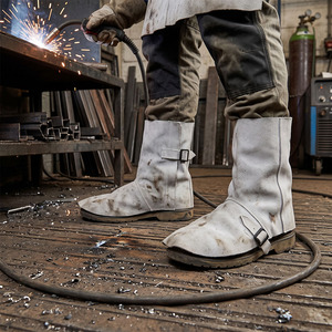 JNM SAFETY JNM-2366 Premium Cowhide Split Leather CE Certified Strap-On Welding Gaiters Anti Spark Heat Resistant Shoe <b>Cover</b> - Product Image 5