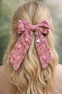 Soft Pink Velvet Heart Hair <b>Bow</b> <b>Clip</b> with Rhinestone Embellishments Romantic Fashion Hair Accessory for Women & Girls Occasions - Product Image 1