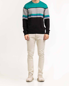 Pull en maille de cachemire noir uni à col rond en mohair et laine pour homme - Product Image 1