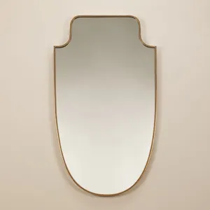Gouden Ijzeren Kralenkoord Met Smalle Rand Schild Wandspiegel Badkamer Make-Up Spiegel Slaapkamer Woonkamer Foyer Decor