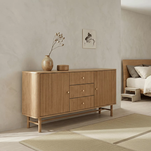 Cómoda Minimalista Kaede de Madera de Teca Maciza con 3 Cajones, Acabado Natural, para Dormitorio, Almacén y Muebles de Interior Comerciales - Product Image 5