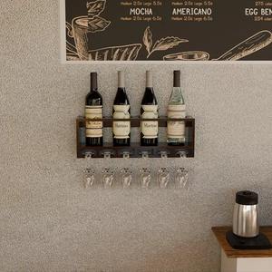 Porte-bouteilles mural moderne en métal avec porte-verres, étagère flottante pour bouteilles, pour la décoration de la maison, du bar ou de la cuisine - Product Image 1