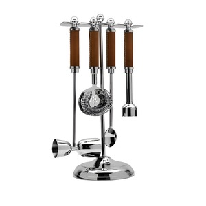 Juego de 4 Herramientas de Bar con Asa Cosida de Cuero Sintético, Acero Inoxidable, para Cocina, Barra y Mesa - Product Image 2