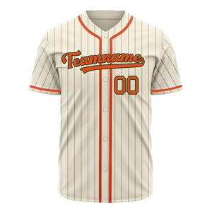 Custom Baseball Jersey Men's Cream Orange Trim Button <b>Up</b> Team Name Number 00 Sublimated Polyester Apparel - Product Image 3