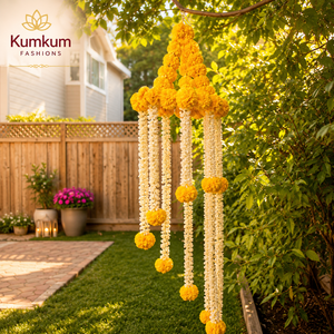 Artificial Marigold <b>Flower</b> Chandelier Hanging 3 ft Long Traditional Vintage Modern Wedding Jhoomar Bells Home Temple Door Decor - Product Image 5