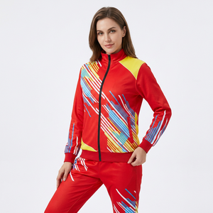 Men's <b>Red</b> Geometric Print Tracksuit Full Zipper Sporty Jogging <b>Suit</b> Quick Dry Polyester Spring Wear - Product Image 3
