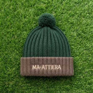 Custom <b>Green</b> Brown Pom Pom Cuffed Knit <b>Beanie</b> Hat Winter Warm Skull Cap With Logo - Product Image 6