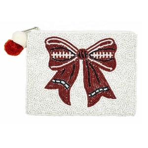 Handmade Beaded Mini Coin Purse with Bow Design with Top Zipper Closure Small Size for Coin Collecting & Multipurpose Use Purse - Product Image 1