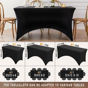 Black 4FT Rectangle Spandex Tablecloth Washable Wrinkle-Free Stretch <b>Covers</b> Stretchable <b>Table</b> Cloths - Product Image 2