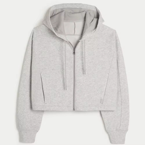 Sudadera con capucha corta de felpa francesa gruesa para mujer, estilo urbano, informal, de longitud corta, para otoño e invierno, con dobladillo ancho, cálida - Product Image 4