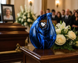 Blue Tear Drop Cremation Urn Heart <b>Memorial</b> <b>Keepsake</b> Urn 220 Cubic Inch Metal Ashes Cremation Urn Custom Design - Product Image 4