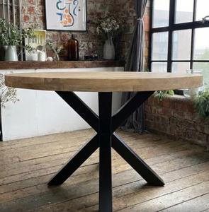 Mesa de comedor de madera de hierro, mesa de cocina de granja, mesa de comedor redonda de madera maciza Natural, producto a granel hecho a mano - Product Image 2