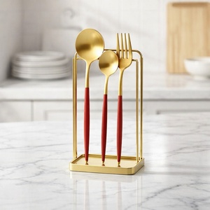 Juego de Cubiertos de Lujo de la Mejor Calidad, Acero Inoxidable, Color Rojo, Acabado Mate, Diseño Clásico en Oro Cepillado para Restaurantes - Product Image 5