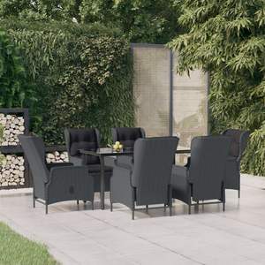 Conjunto de Comedor de Jardín de Ratán Sintético Gris Oscuro con Reposabrazos Ajustables Grandes - Product Image 1