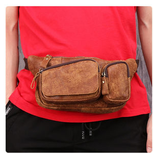 Riñonera de cuero suave para hombre, riñonera de viaje con cinturón ajustable, bolsa con múltiples bolsillos para senderismo, moda urbana - Product Image 6