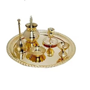 Premium Finish Brass Pooja Thali Modern Design Elegant Style <b>Mandir</b> Ritual Plate Home Temple Decor - Product Image 1