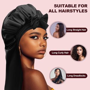 Satin Silk <b>Bonnet</b> for Women Adjustable Black Solid Color Hair Wrap for All Hairstyles Shower Use Four Seasons - Product Image 1