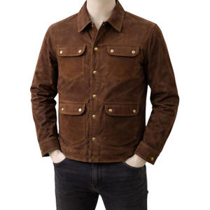 เสื้อแจ็คเก็ตผู้ชายคุณภาพสูง ระบายอากาศได้ดี เหมาะสำหรับฤดูหนาว ผลิตจากผ้าแคนวาสเคลือบแว็กซ์ 100% ผ้าฝ้าย พร้อมกระเป๋าหน้าสี่ช่อง - Product Image 1