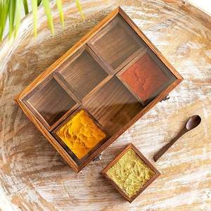Rustic Kitchen <b>Herb</b> Storage Container Durable Natural Wood Masala Spice Tools Wood Spice <b>Box</b> Handmade Organizer 6 Compartments - Product Image 1