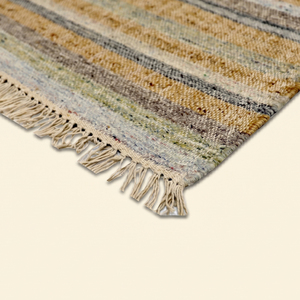Tapis en laine tufté à la main beige et gris patchwork désertique, moderne, rayé, géométrique, écologique, antidérapant pour salon et chambre - Product Image 5