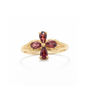 แหวนเงินแท้ 925 ประดับพลอยโกเมนรูปดอกไม้ 4 เม็ด ดีไซน์ดอกป๊อปปี้สีแดง ชุบทอง 1 ไมครอน และโรเดียม แหวนดีไซน์เนอร์ - Product Image 2