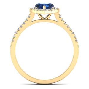 Anillo Halo de Diamantes con Certificación IGI de Oro Sólido de 14K del Fabricante REYES para Mujer, Corte Corazón, 0.61 Quilates, Gema de Zafiro Azul, Joyería - Product Image 4