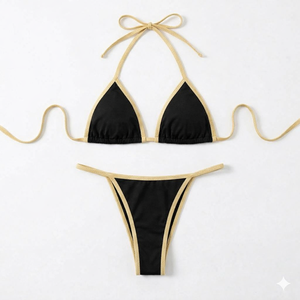 Ensemble de bikini noir sur mesure pour femmes, respirant, écologique, séchage rapide, tissu de haute qualité, vêtements de plage 2 pièces. - Product Image 1